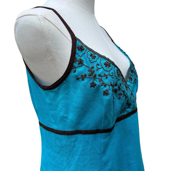 Donna Morgan NWT Blue Linen Beaded Midi Dress Size 12 - Picture 8 of 15